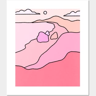 Pink mountain Landscape Cute Posters and Art